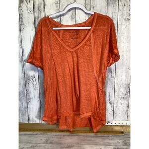Free People We The Free Tangerine Burnout V-Neck T-Shirt Women’s XS